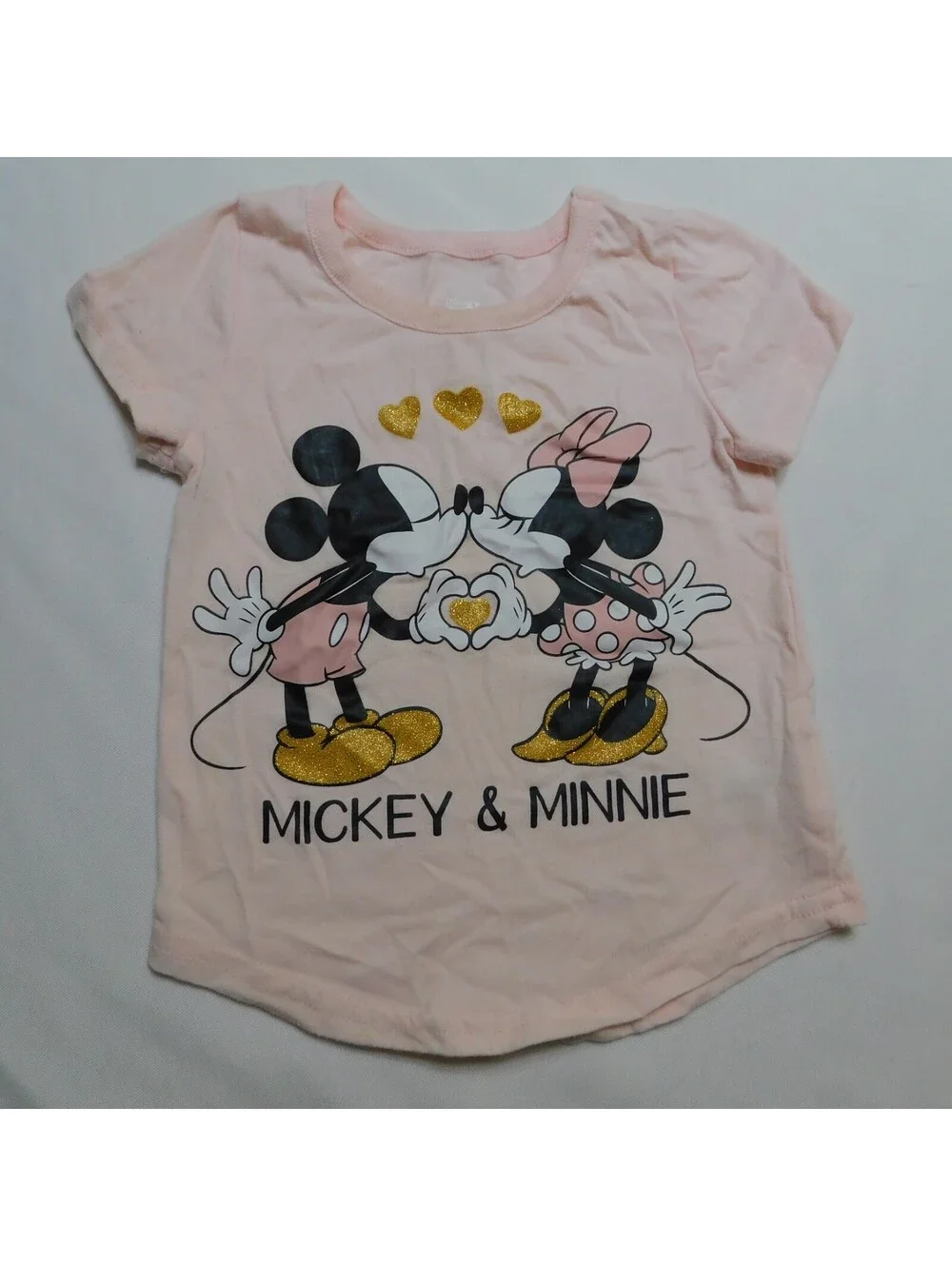 Disney Junior Toddler Girls Pink Mickey Minnie Mouse T Shirt Size 2T Gold Glitte